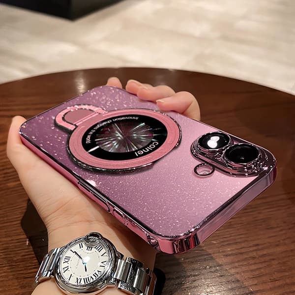 Etui til iPhone 13 Glitter Klart Magnetisk Stativ Klart Rosa