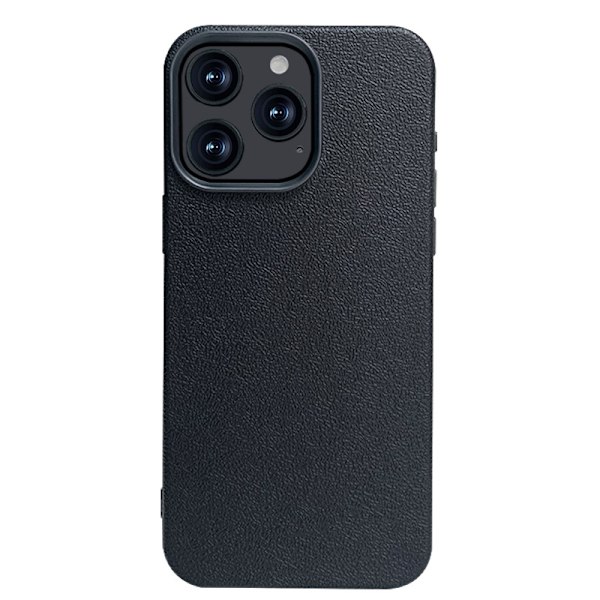 Etui til iPhone 16 PRO6.3 Imitation læder - cool sort tekstureret PU-læder med småsten