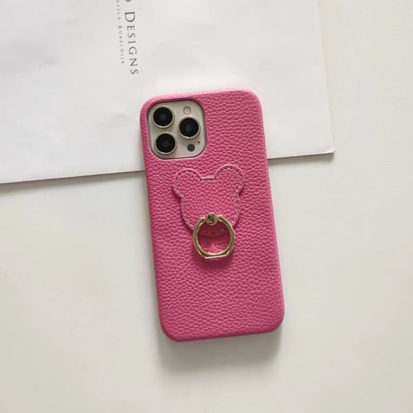 Etui til iPhone 16 Pro, stativ, skinntekstur, ventilert, roserød