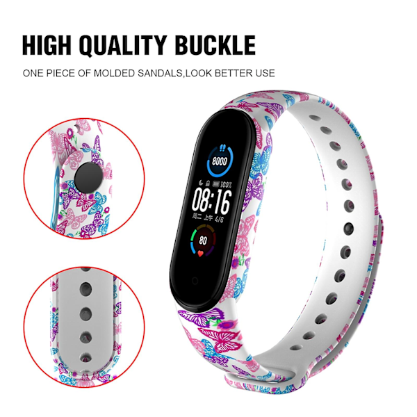 Butterflies Butterflies -yhteensopiva Xiaomi Mi Band 6:n kanssa (ca8856) Silikoniranneke