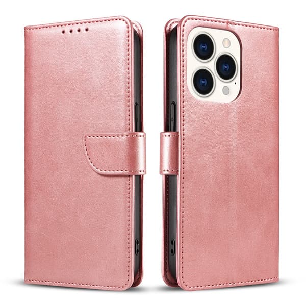 Etui til iPhone 15 Pro Pinkt Kalveskind Flip