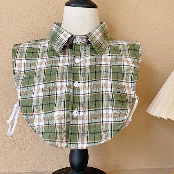 Dame falsk krage Avtakbar halvfarget skjorte Bottomin Large army green plaid L size