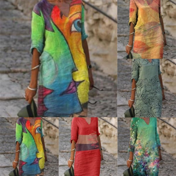 Personligt printed Snygg lös plusstorlek klänning med halv ärm Streamer color XXL