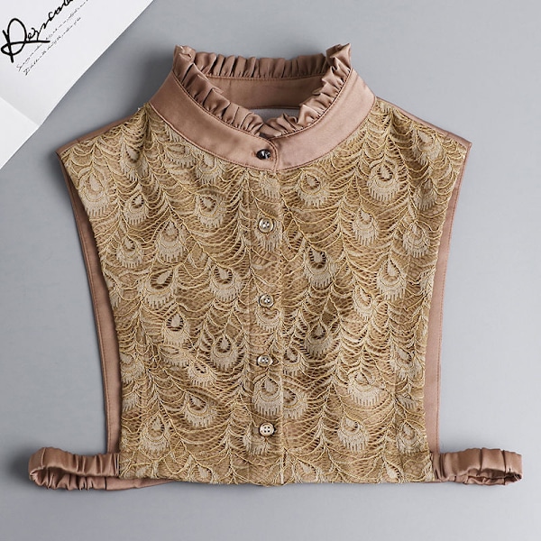 Dame falsk krage Avtakbar halv Blonde Vinter Multifunksjon Temperament lace (Champagne)