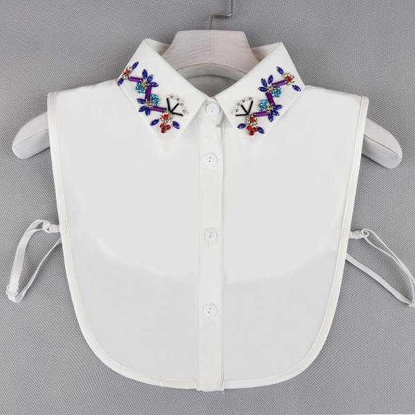 Dame falsk krage Chiffon Avtakbar Krage Anti-rynke Whi Pearl Ball Diamond chiffon white