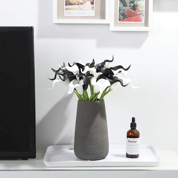 24 st Calla Lilja Bröllopsbukett Latex Real Touch Konstgjorda Blommor (Blå och Vit) Black and White