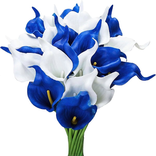 24 st Calla Lilja Bröllopsbukett Latex Real Touch Konstgjorda Blommor (Blå och Vit) Blue and White