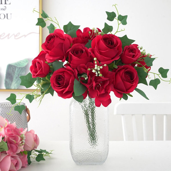 1 Bukett Vacker Konstgjord Blomma Utsökt Faux Sidenblomma Realistisk Dekorativ Simuleringsros
