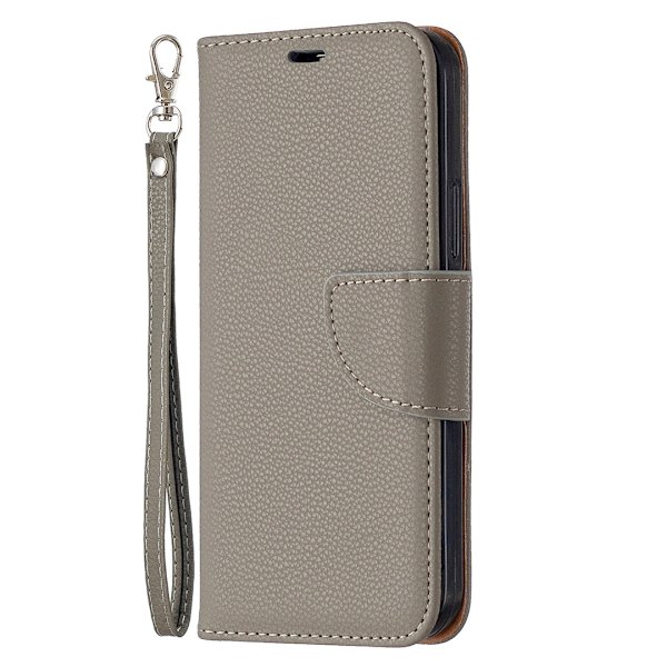 Etui til iPhone 15plus grå Pebbled Plain Flip Wallet med kortholderrem