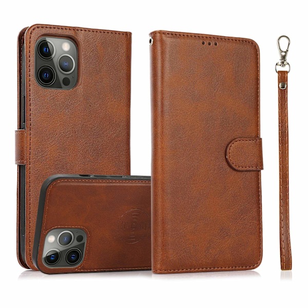 Etui til iPhone 14 brun 2 i 1 tegnebog med kortholder flip