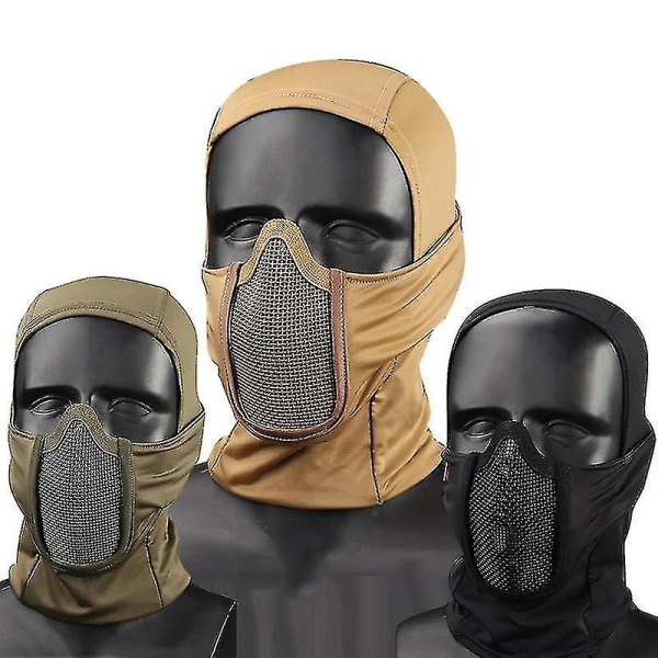 Ny taktisk mesh i stålnät för jakt Airsoft Paintball Mask Khaki