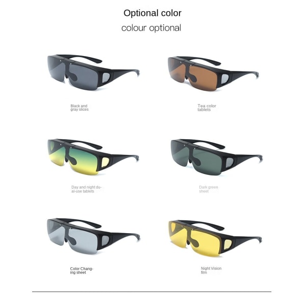Flip set med glasögon polariserade solglasögon i ett stycke närsynt glasögon Delvis bergsklättring Cykling Fiske Box mirror cloth test card