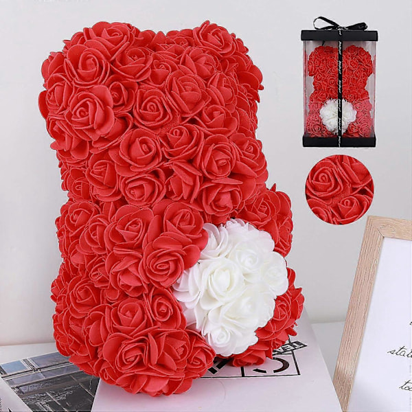 Rosbjörn med låda - Konstgjorda blommor Ros Teddybjörn - Rosbjörnen Red