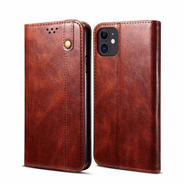 Kotelo iPhone 15:lle, ruskea Vintage Distressed -lompakkokotelo korttipidikkeellä ja läpällä