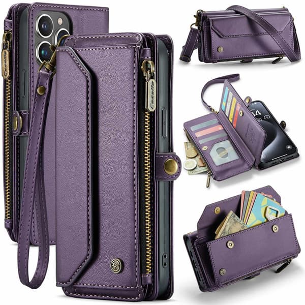 Etui til iPhone 14 Pro Max Lilla Flip Lommebok med Kortholder