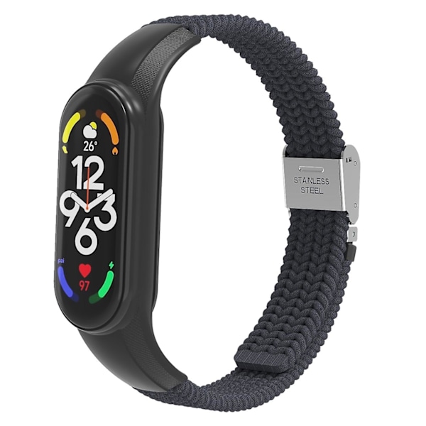 Kolsvart Nylonflätat Klockarmband kompatibelt med Xiaomi Mi Band 7