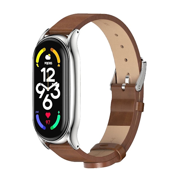 Brun Silver Brun Silver Mikrofiber Läder Klockarmband kompatibelt med Xiaomi Mi Band 7 / 7 Nfc