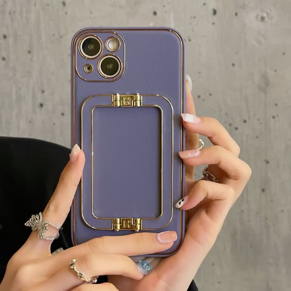 Etui til iPhone 16Pro Lavendel lilla + dobbelt spænde beslag [gratis installation] Tekstureret dobbelt spænde stativ læder tekstur