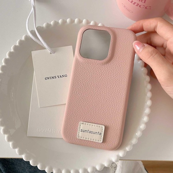 Etui til iPhone 15 Pro Max Sakura Pink [Enkelt Skal] lædertekstur Almindelig tekstur niche