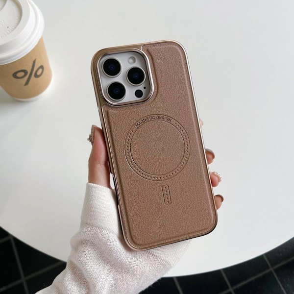 Etui til iPhone 16proMax Desert Gold Original farve lædertekstur magnetisk belægning