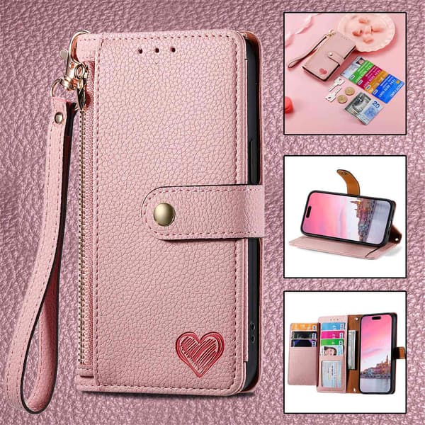 Etui til iPhone 16 Plus Pink [kort lanyard] Source Love Pebbled RFID-Blokerende Rem