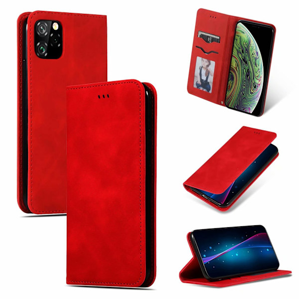 Fodral för iPhone 13 Pro röd Retro Plånbok med Korthållare Flip