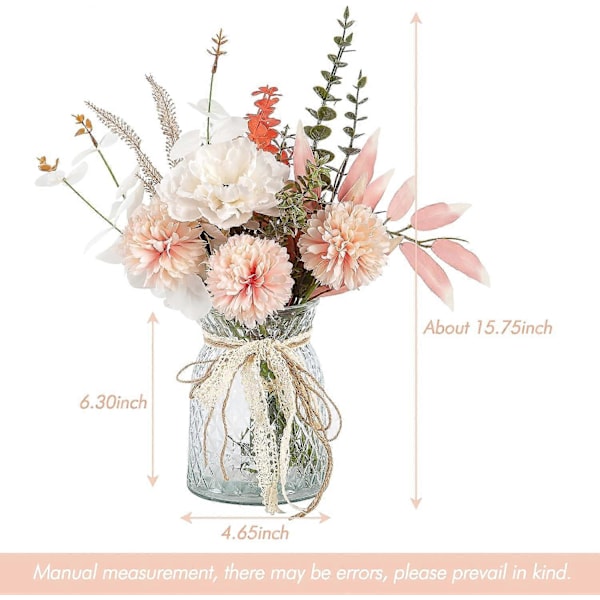 Kunstige blomster med vase, kunstige blomster med vase, champagne silkeblomster arrangementer i vase til hjemmet bondehus kontor sofabord dekoration Livi