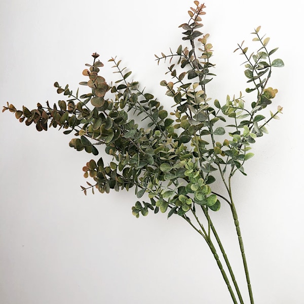 Tekoeukalyptus kasvi, yksittäinen varsi, kodin sisustus, hääkoriste, tekokukat Red Green