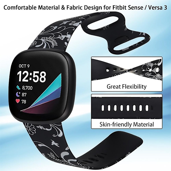 G G kompatibel med Fitbit Versa 3 Trykt Klokkereim, Størrelse: l