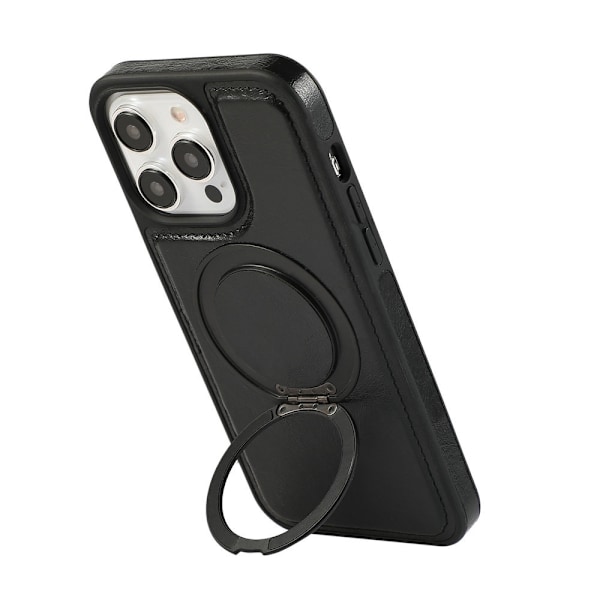 Fodral för iPhone 13 Pro svart Lämplig för magnetisk laddning roterande stativ läder business