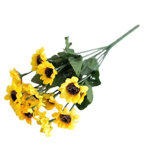6 nippua keinotekoisia auringonkukkia, 15 auringonkukan päätä, keinotekoiset kukat Helianthus-kimppu kotiin, toimistoon, pöytäkoristeeksi, lahjaksi