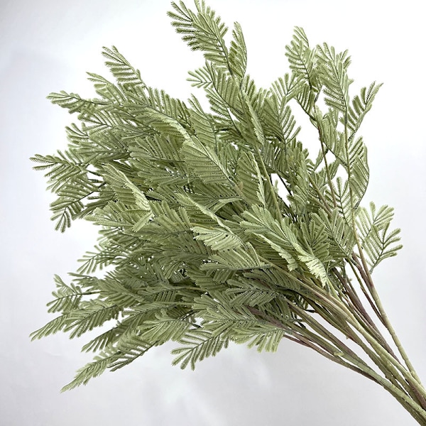 Mimosa Konstgjorda Blommor Gröna Blad för Vardagsrumsbordsdekoration Large 6-pronged fork 93cm