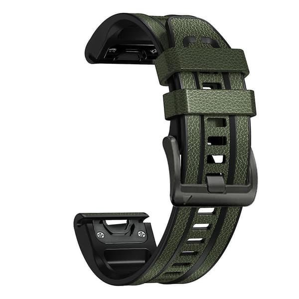 Armeijanvihreä silikoni + nahka Quick Release -kellon ranneke