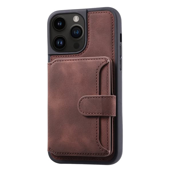 Brun iPhone 15 Wallet Etui med Kortholder Flip Redmi