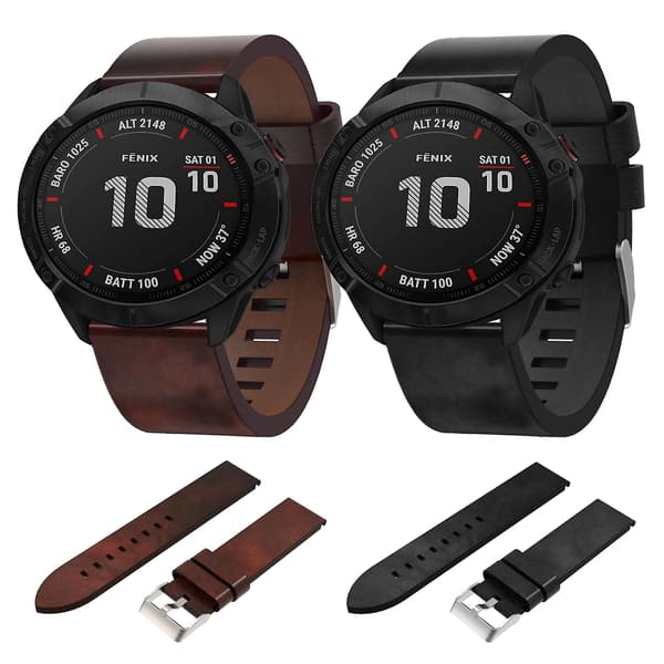 Læderurrem kompatibel med Garmin Fenix 6x Pro