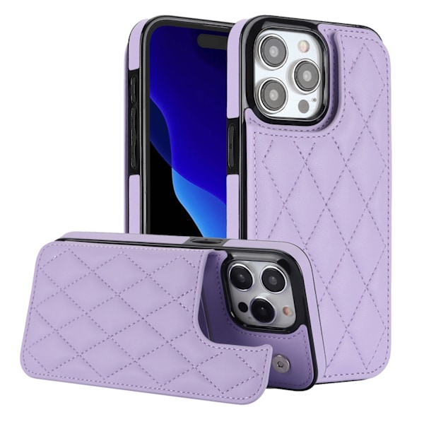 Kotelo iPhone 13PROMAX:lle, violetti ins-kaksoissolkilompakko korttipidikkeellä, timanttiteline, kokonahkainen