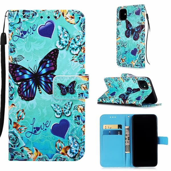Etui til iPhone 13 MINI Kærlighed Sommerfugl Almindelig malet Wallet med Kortholder Flip