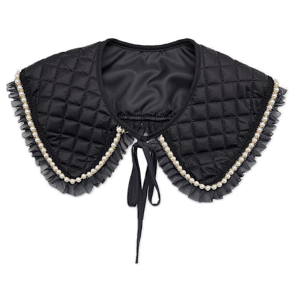 Dame falsk krave Perle Fortykket Alsidig Lotusblad Dukke P06 black button