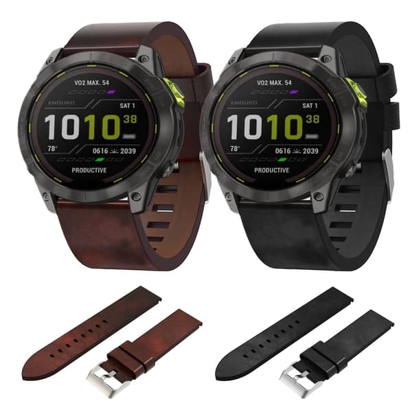 Sort Sort Læder Urrem kompatibel med Garmin Enduro 2