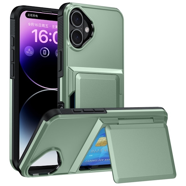 Etui til iPhone 13 Pro 6.1 Army Green Lommebok med Kortholder 2-i-1 Flip Stativ Lommebok med Kortholder