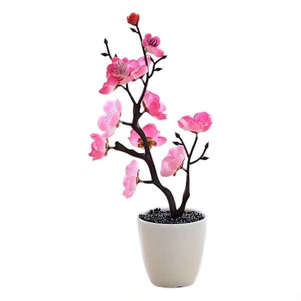 Kunstig Bonsai To Grener Dekorativ DIY Plommeblomst Falsk Blomsterpotte Hjem Romdekorasjon Pink B