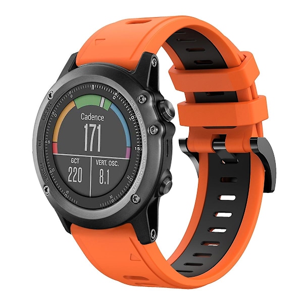 Orange Sort Orange Sort Tofarvet Silikone Urrem kompatibel med Garmin Fenix 3 Hr