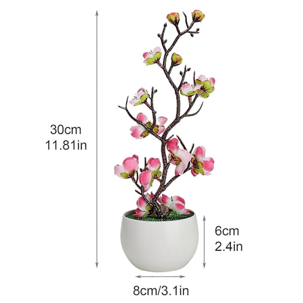 Simulerede potteplanter, falske blomster, bonsai, simulerede vintersødgrene, bonsai, simulerede blommeblomster, kunstige blomster pink