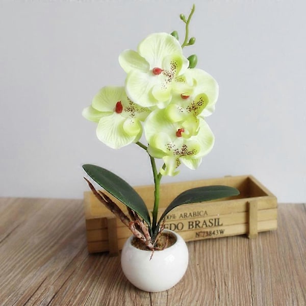 Kunstig Blomst Bonsai Orkidé Bonsai Kunstig Fargerik Sommerfugl Orkidé Blomsterpotte for Kontor White
