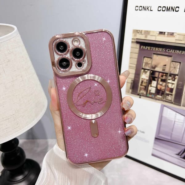 Kotelo iPhone 13 Pro max Glitter Electroplated Magnetic Pink Noz35467
