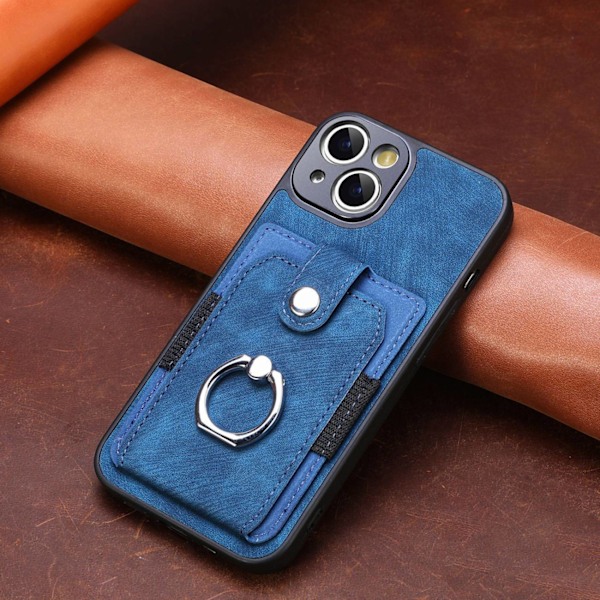 Fodral för iPhone 14 Plus blått Korthållare Vintage Metallring