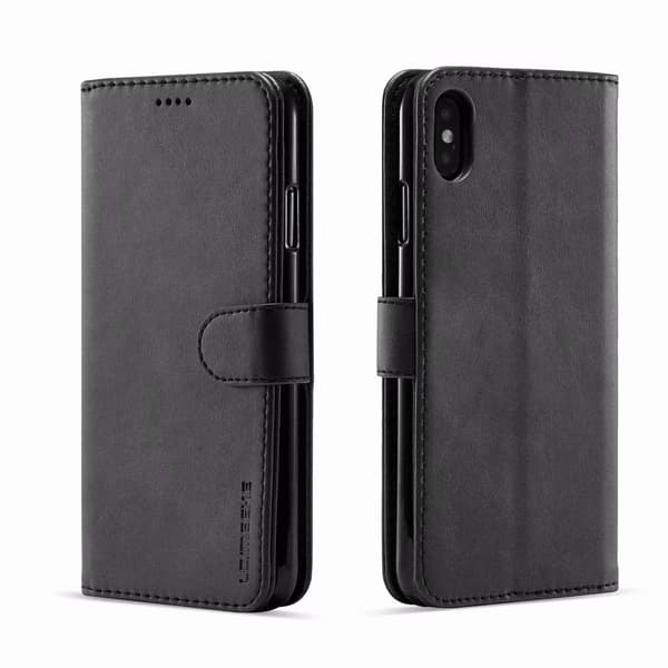 Etui til iPhone 14 Plus/iPhone 14 Max sort Wallet med kortholder Flip Kalveskind