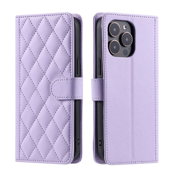 Kotelo iPhone 16:lle, violetti crossbody-timanttilompakko korttipidikkeellä ja läpällä