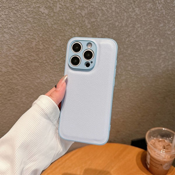 Etui til iPhone 16 Lychee mønster - blå 2 i 1 Pebbled klassisk læder