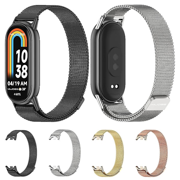 Musta Mijobs Milan magneettinen metallinen ranneke, yhteensopiva Xiaomi Mi Band 8:n kanssa